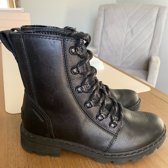 *Like New* Sorel Women's 7 Lennox Lace Rain Boot Waterproof Leather Black Boots - Picture 9 of 14